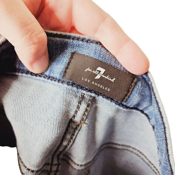 7 For All Mankind High Waist Cropped Straight Jeans - Button Fly Distressed Deni - Picture 4 of 12